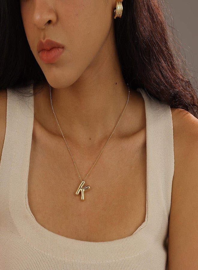 Ewrkbrㅤ Initial Necklace for Women, 14k Gold Plated Bubble Letter Necklace Dainty Chunky Gold Necklace Simple Letter Necklaces for Women Trendy Stuff Cute Custom Stocking Stuffers for Women Christmas Gifts - Image 2